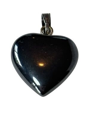 Magnetic Hematite Heart Pendant Dark Gray Polished Heart Necklace Charm